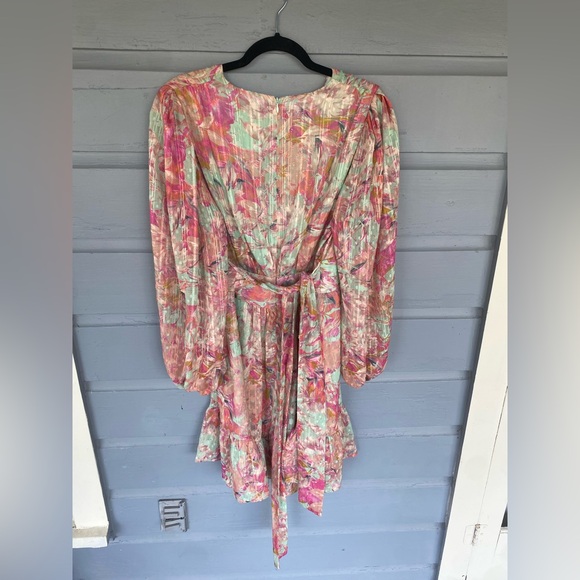 Alex Marie Simone Pink Teal Floral Long Sleeve Tiered Dress Vneck Sz 14 BNWT - Picture 5 of 5